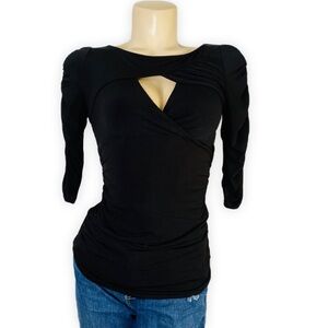 GUESS Black Cut Out 1/2 Sleeve Black Top Size S